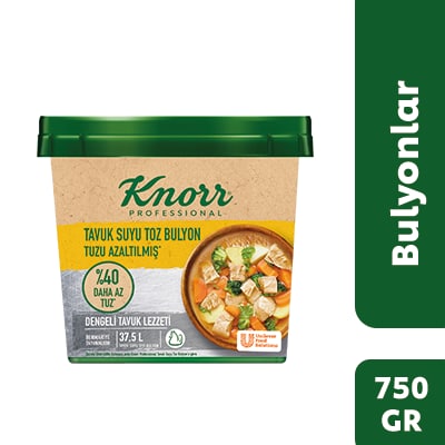 Knorr Tuzu Azaltılmış Tavuk Bulyon 750GR - Mutfakta operasyonu azaltır, hijyen güvenilirliğini arttırır.